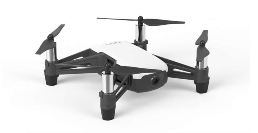 A new and clean ryze dji tello drone in a white background