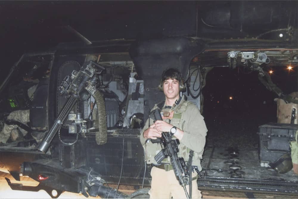 brett front of a helicopter