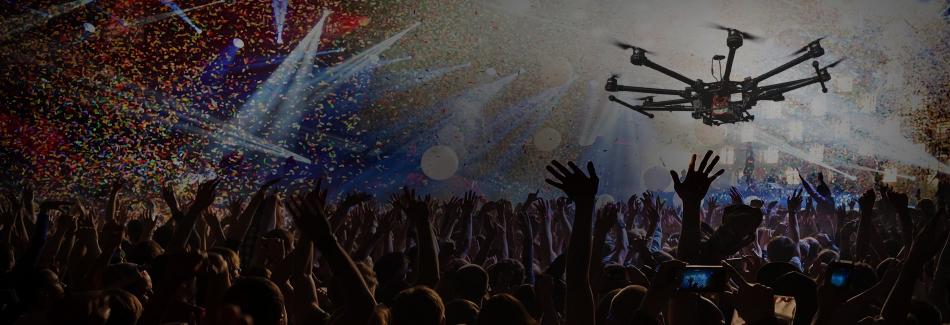 Flying Drone Over Group of People